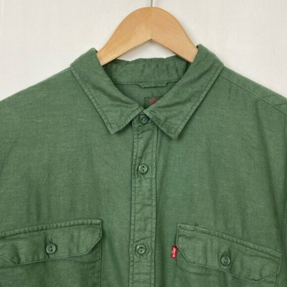 Levi’s L Utility Shirt Overshirt Military Army Green Relaxed Fit Cotton - Picture 1 of 12